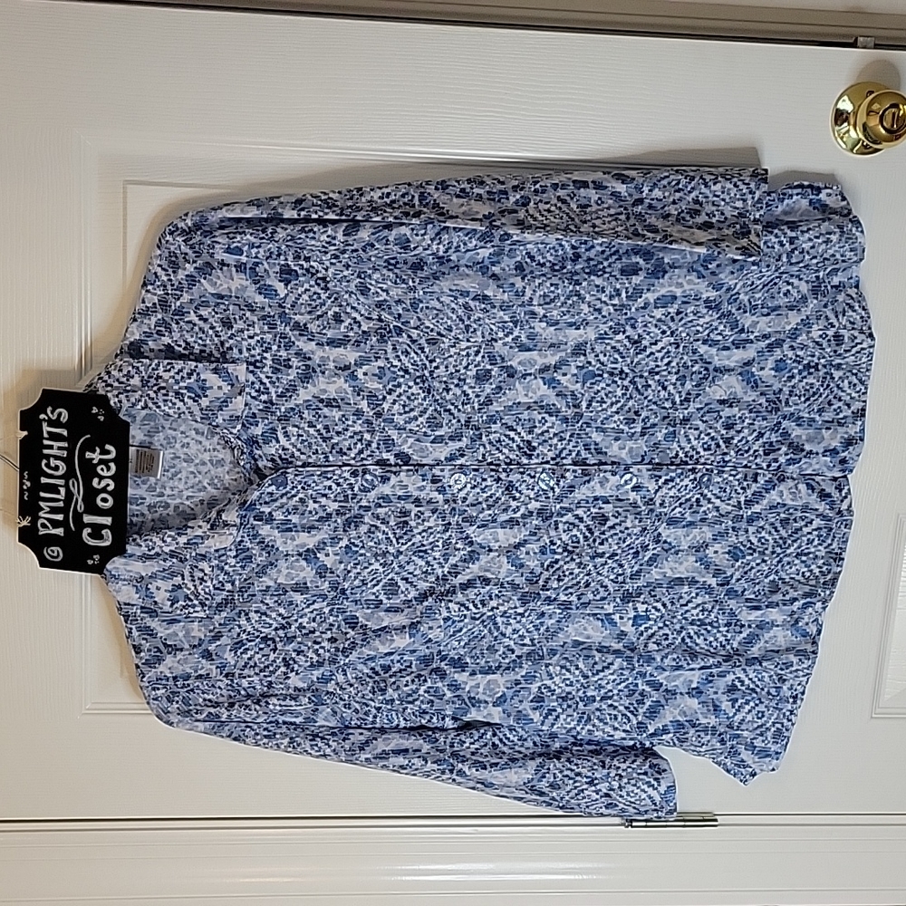 Draper's & Damon's XL Blouse Navy Blue White Button Up